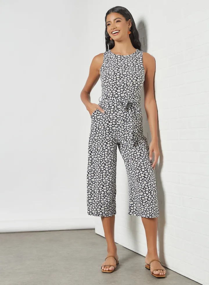 Ditsy Daisy Print Jumpsuit Black