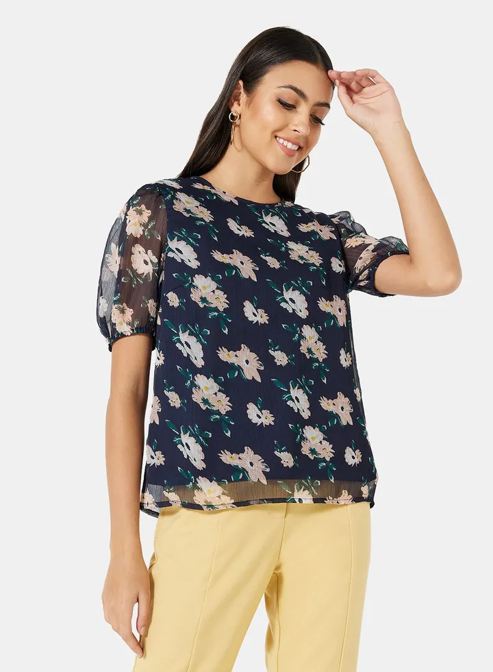 Floral Print Top Navy