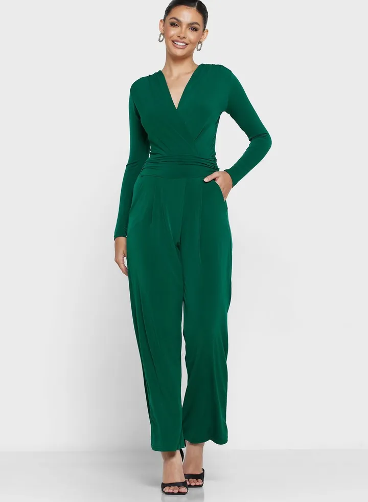 Plunge Neck Belted Jumpsuit