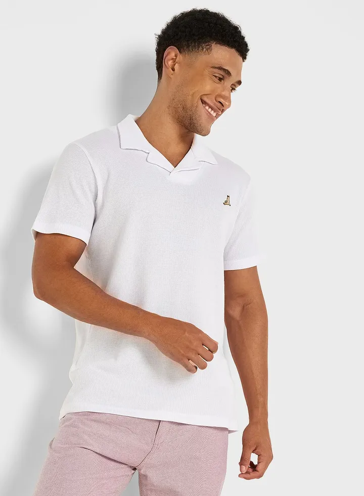 Mens Waffle Polo With Collar -