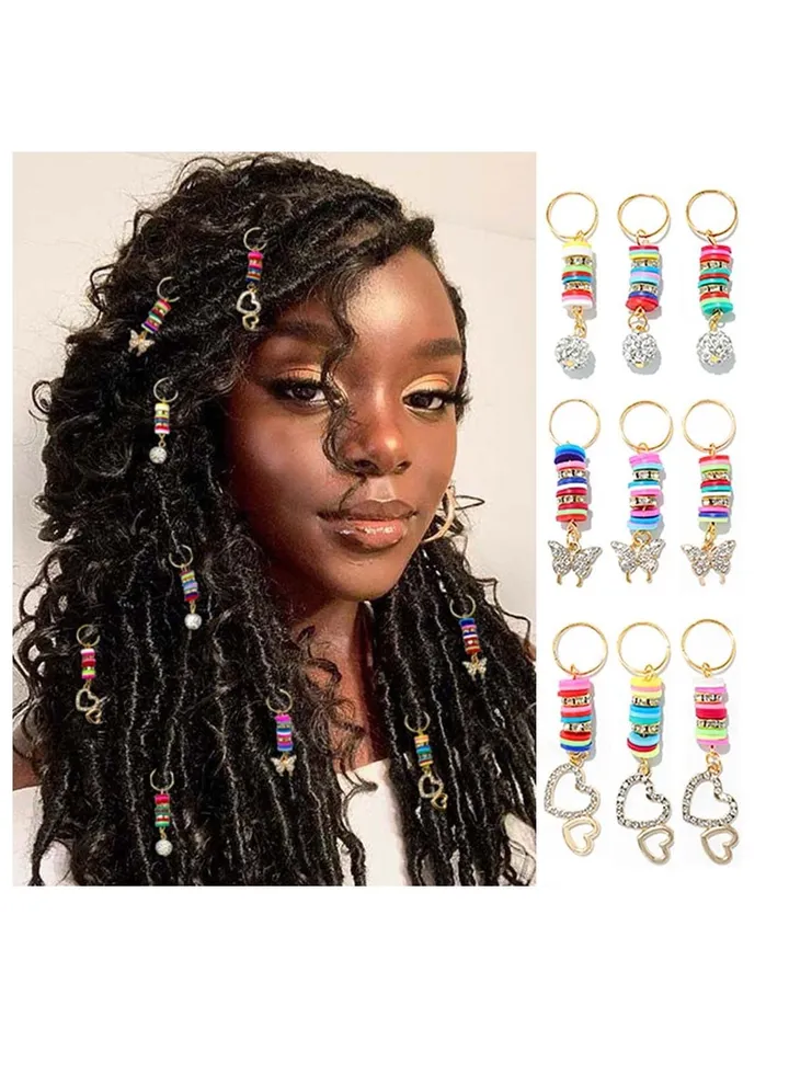 Butterfly Crystals Loc Jewelry Gold Rhinestones Braid Hair Ring Jewels Heart African Dreadlock Accessories Charms for Black Women (18PCS)