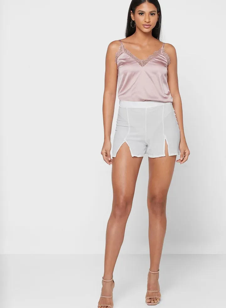 White Split Front Shorts