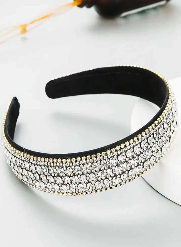 Rhinestone Headband Women Girls Fashion Handmade Headband Silver Crystal Diamond Bling Headbands Hair Hoops Sparkle Glitter Beaded Jeweled Hairband Hair Accessories