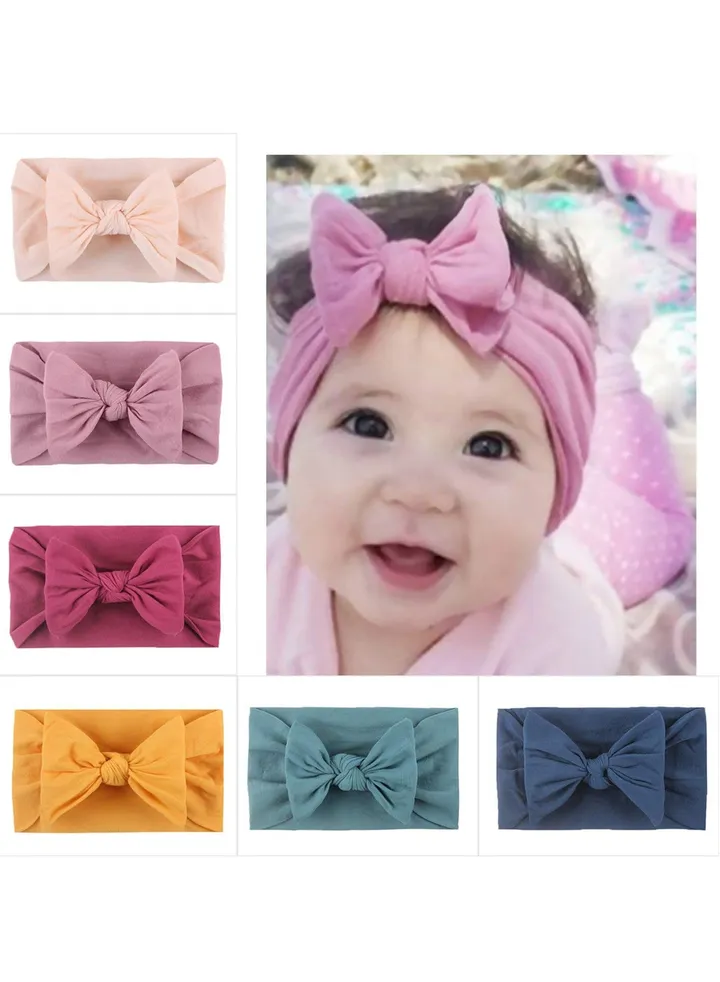 6 Pcs Baby Turban Headband Set Baby Turban Headband Set Bow knot Hairband Soft Cute Headwear Elastic for Newborn Kids Gift