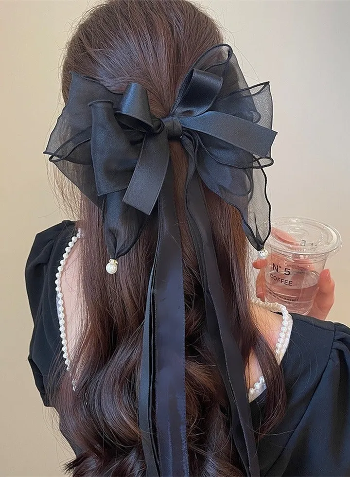 Large Bow Hair Accessories Temperament Hairpin Back Head Headwear Black
