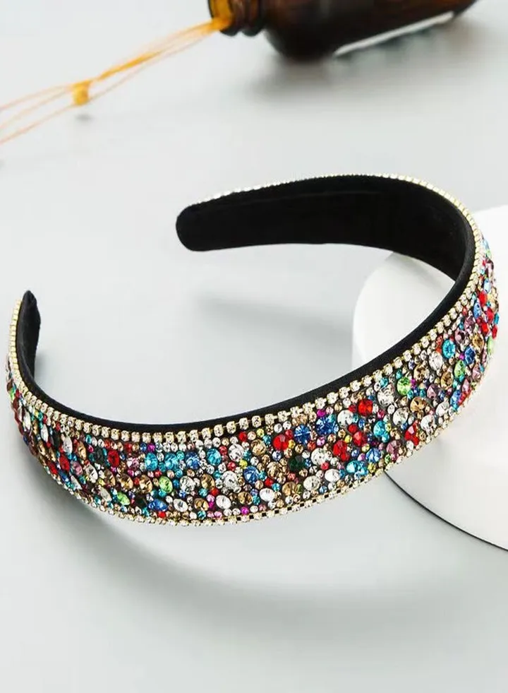 Rhinestone Headband Women Girls Fashion Handmade Headband Colorful Crystal Diamond Bling Headbands Hair Hoops Sparkle Glitter Beaded Jeweled Hairband Hair Accessories