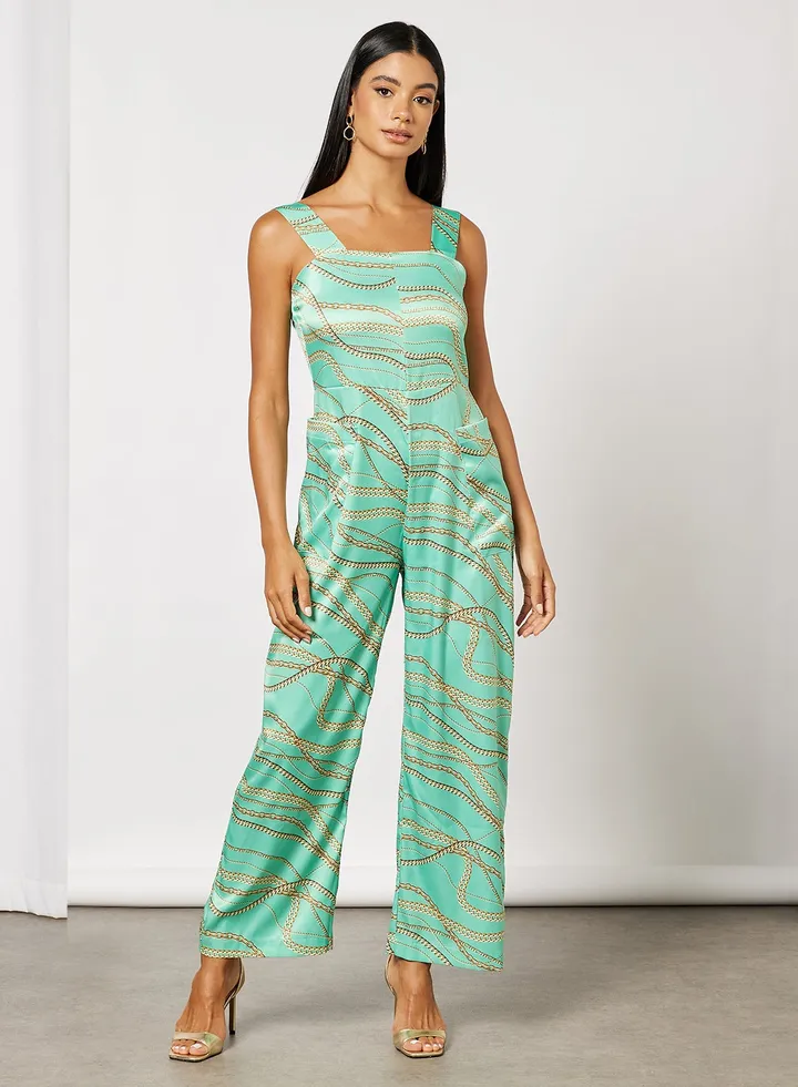 Chain Print Overall Jumpsuit Blue