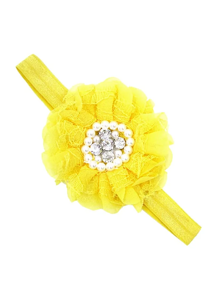 Stretchy Lace Flower Deisgn Headband Yellow