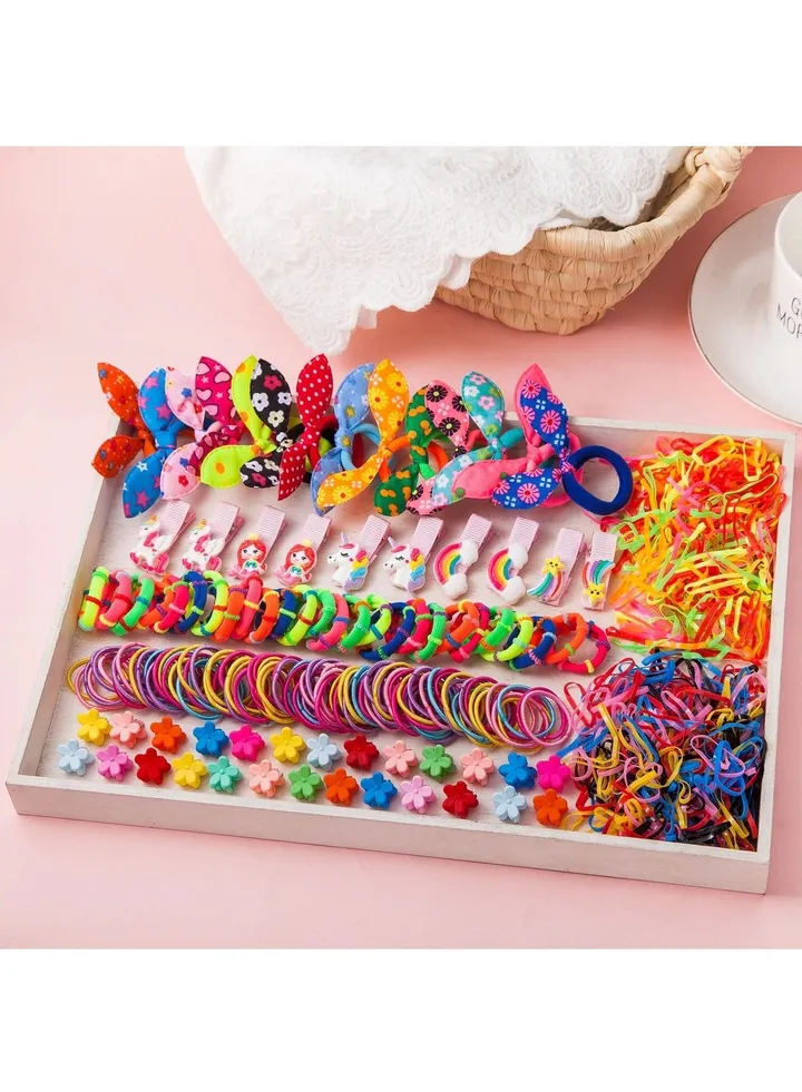 899Pcs Colorful Cute Hair Ties Hair Clips Hairband Sets, Soft Scrunchies Hair Ties Elastic Hair Bands Small Rubber Bands Elastic Ponytail Holders for Girls Kids Women