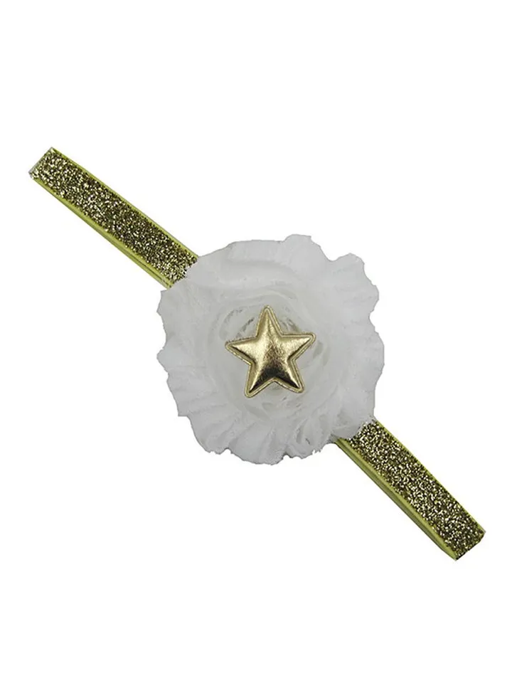 Shabby Chiffon Flower Headband Gold/White