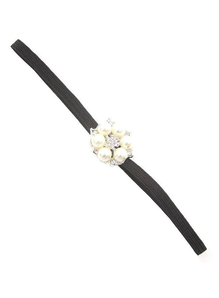 Pearl Rhinestone Flower Headband Black/White
