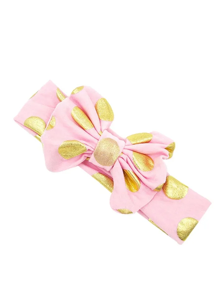 Polka Dot Knotted Bow Headband Pink