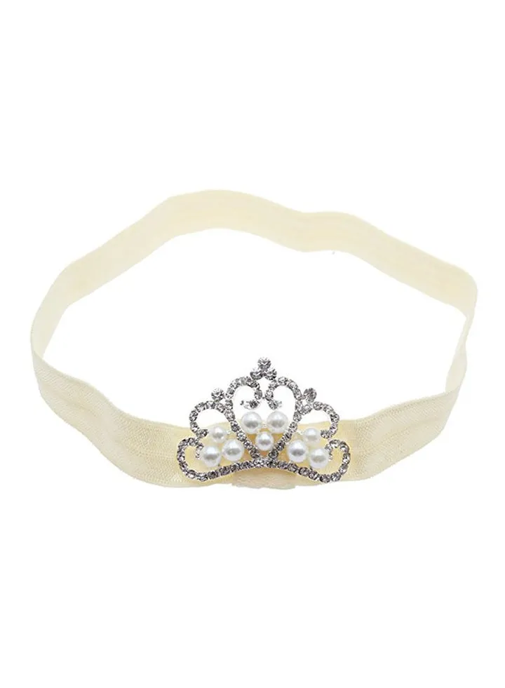 Crown Embellished Headband Beige/White
