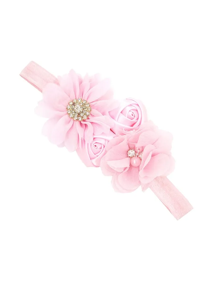 Pearl Embellished Flower Design Headband Pink