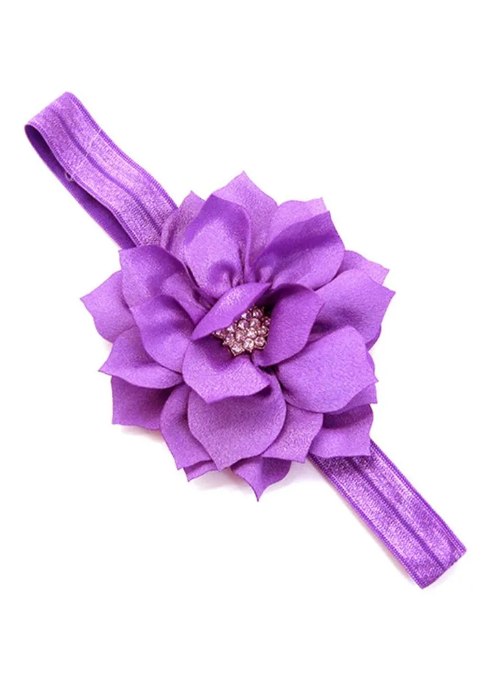 Rhinestone Pearl Flower Headband Purple