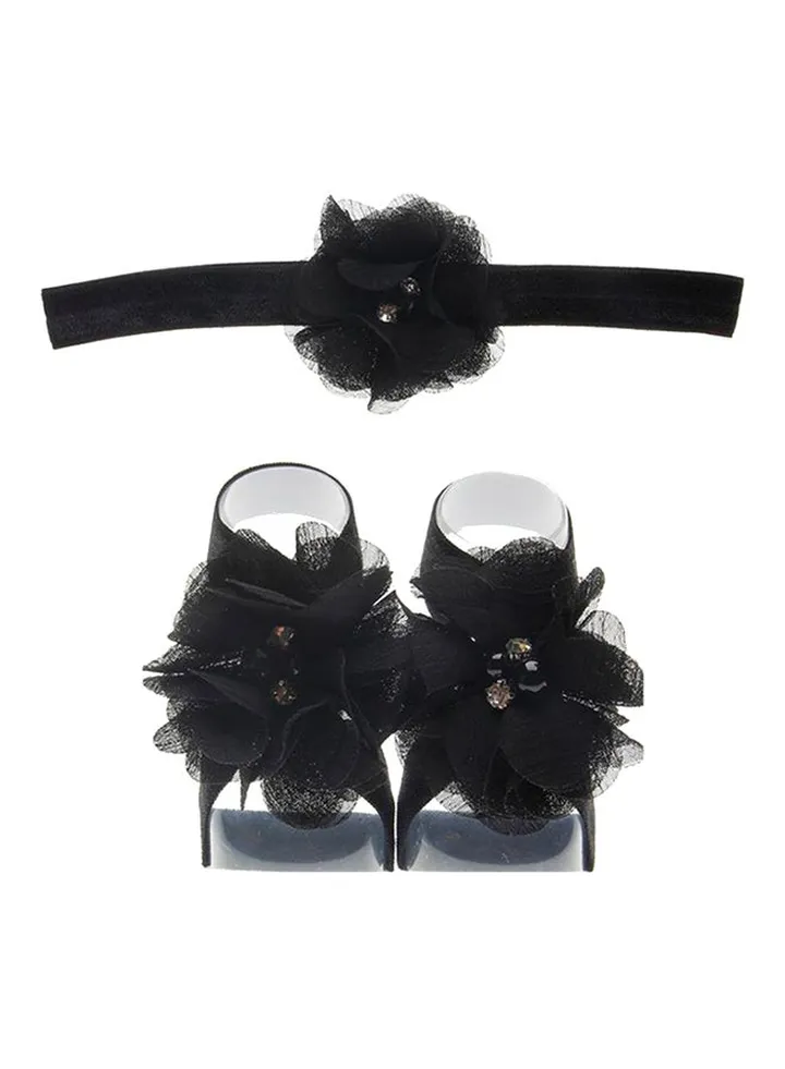 Rhinestone Studded Floral Head And Foot Band Black