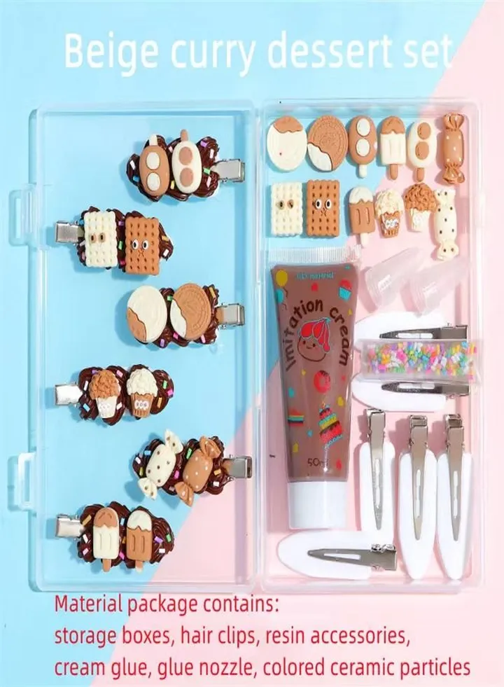 DIY Beige Dessert Resin Accessories Handmade Hair Accessories Set Kit
