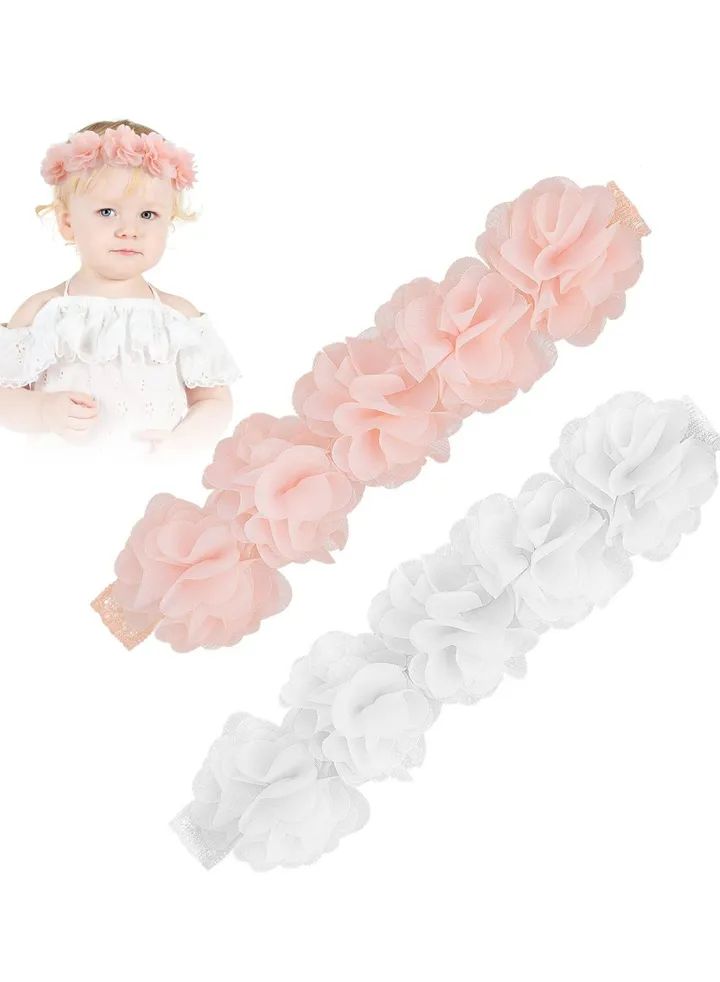 2 Pcs Baby Infant Headbands Chiffon Flower Crown Baby Hair Accessories For Newborn Infant Toddlers Kids