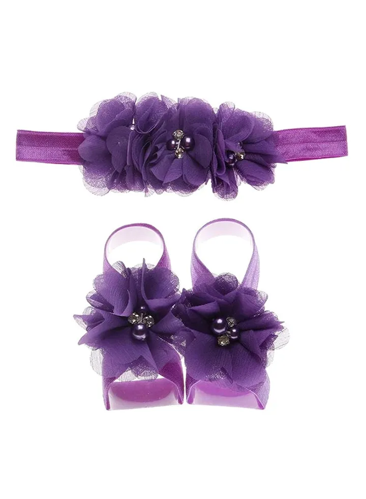 Rhinestone Studded Floral Head And Foot Band Purple
