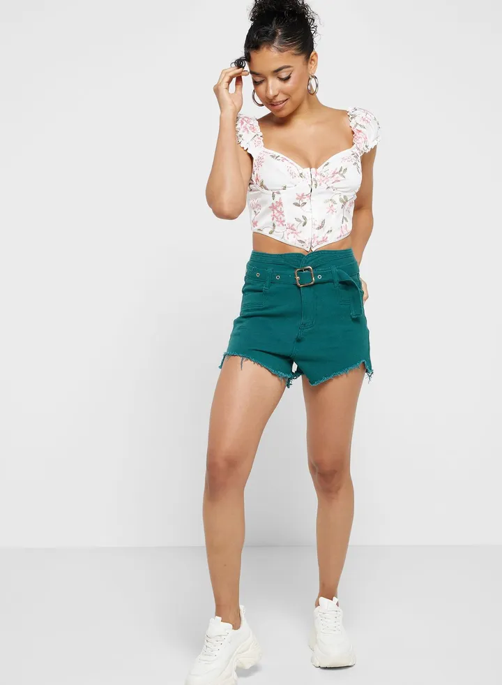 Belted Denim Shorts