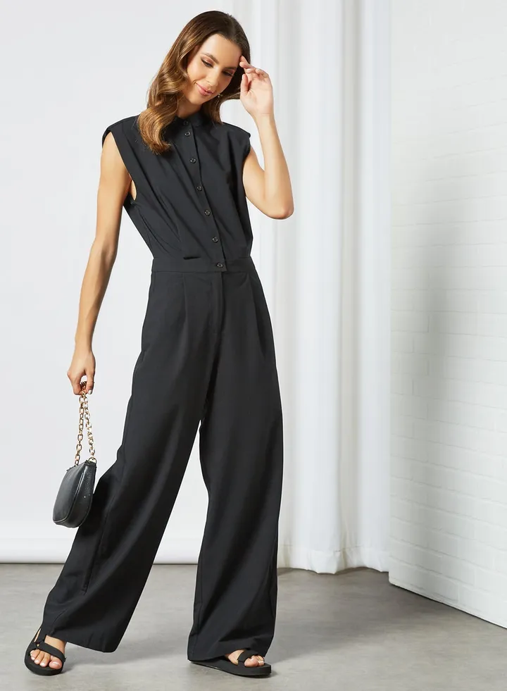 Mandarin Collar Jumpsuit Black