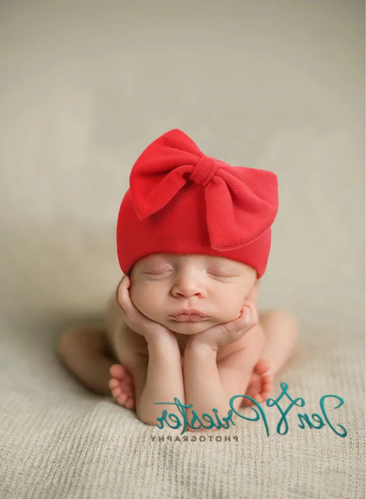 Newborn Bowtie Pullover Hat Red
