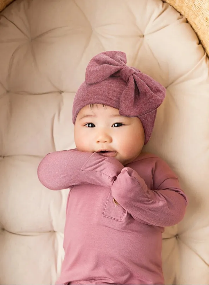 Newborn Bowtie Pullover Hat Purple Red