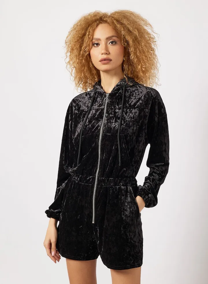 Velvet Hooded Playsuit
