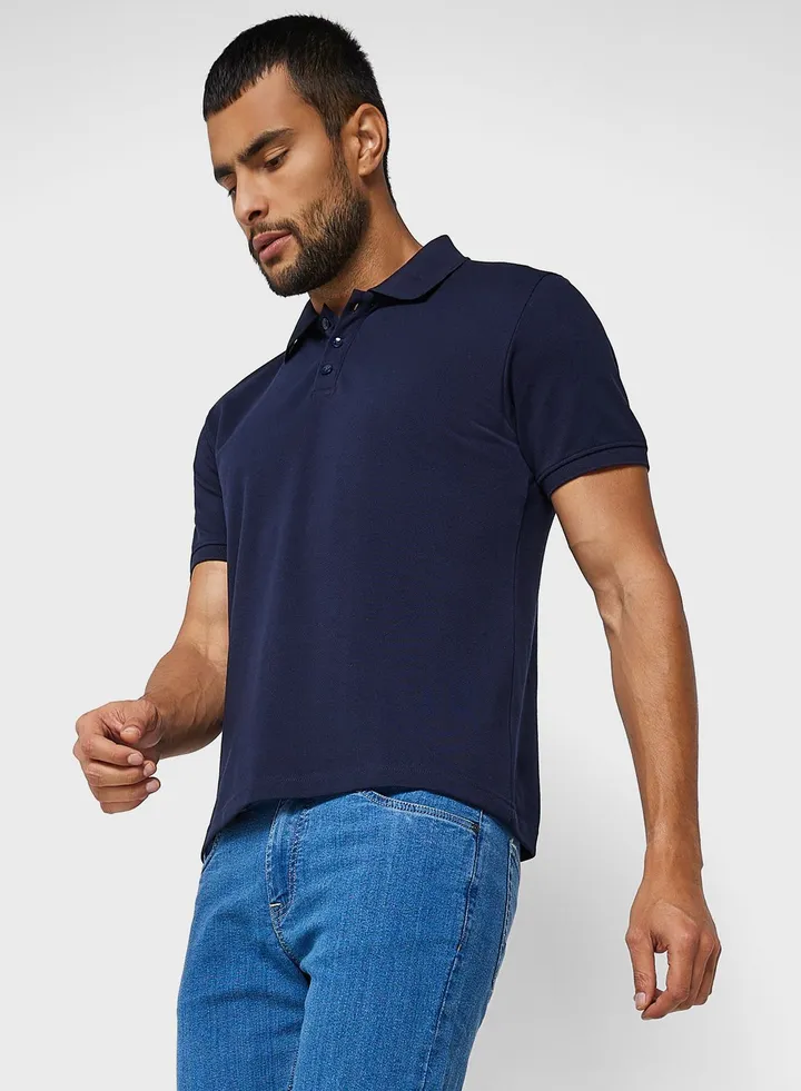Contrast Collar Tape Detail Polo Shirt
