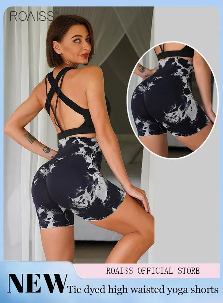Women Biker Shorts Tie Dye Seamless Workout Shorts Booty Lifting Shorts Scrunch Shorts For Women