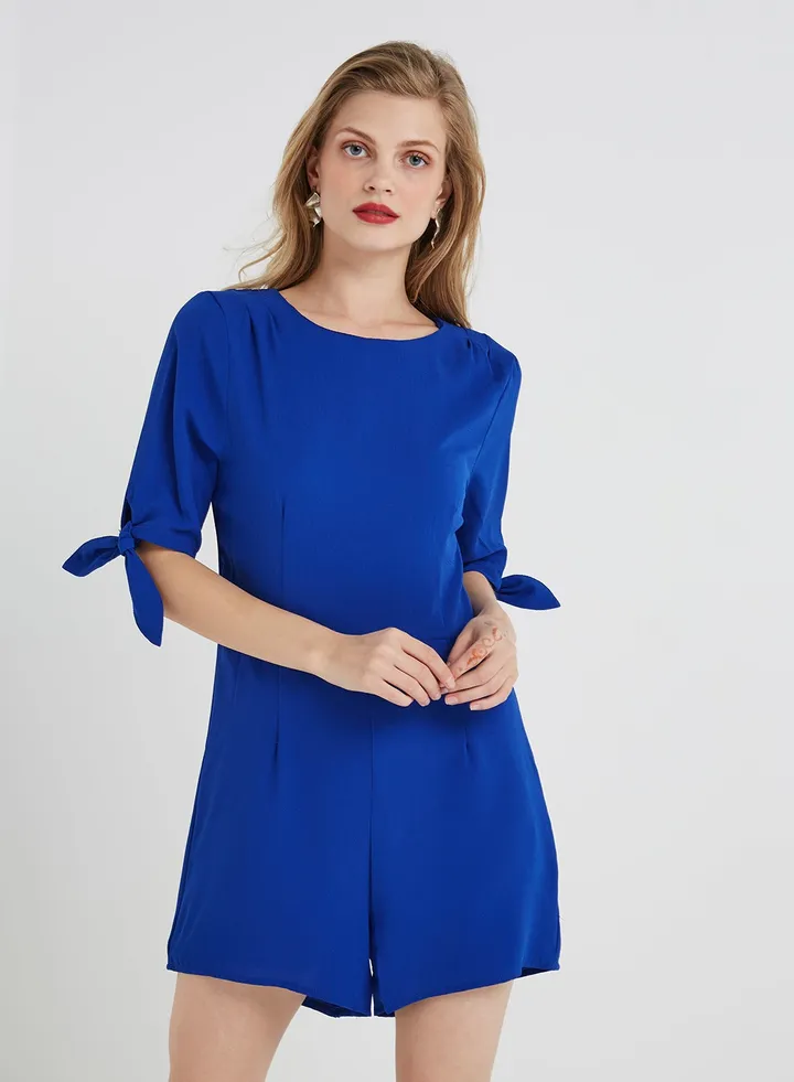 Woven Short Sleeves Playsuit Blue