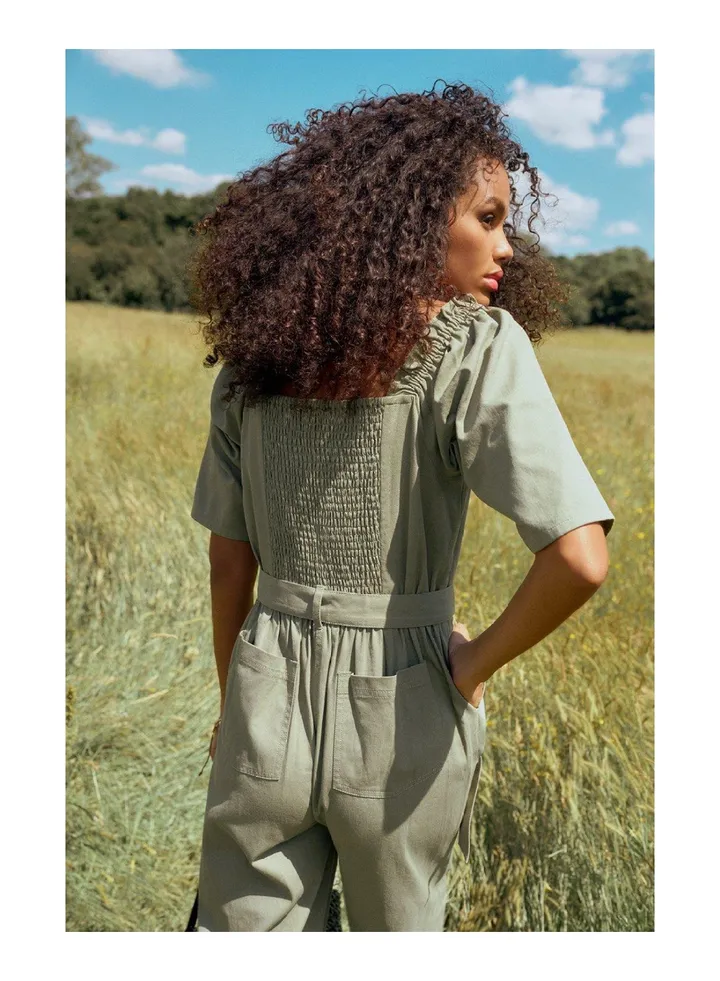 Tie Waist Puff Sleeve Jumpsuit