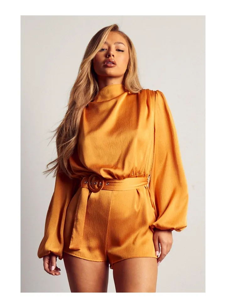 Hammered Satin Belted Playsuit