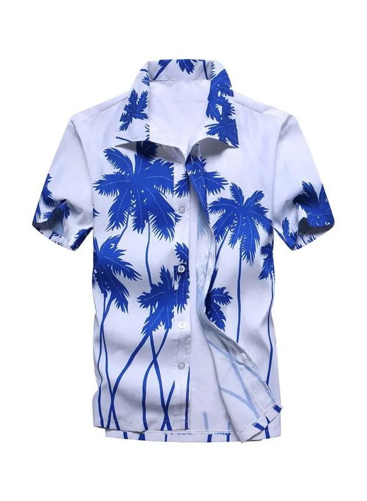 Tree Printed Short Sleeves Shirt White/Blue