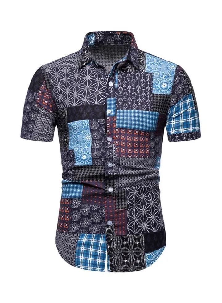 Floral Printed Short Sleeves Shirt Blue/White