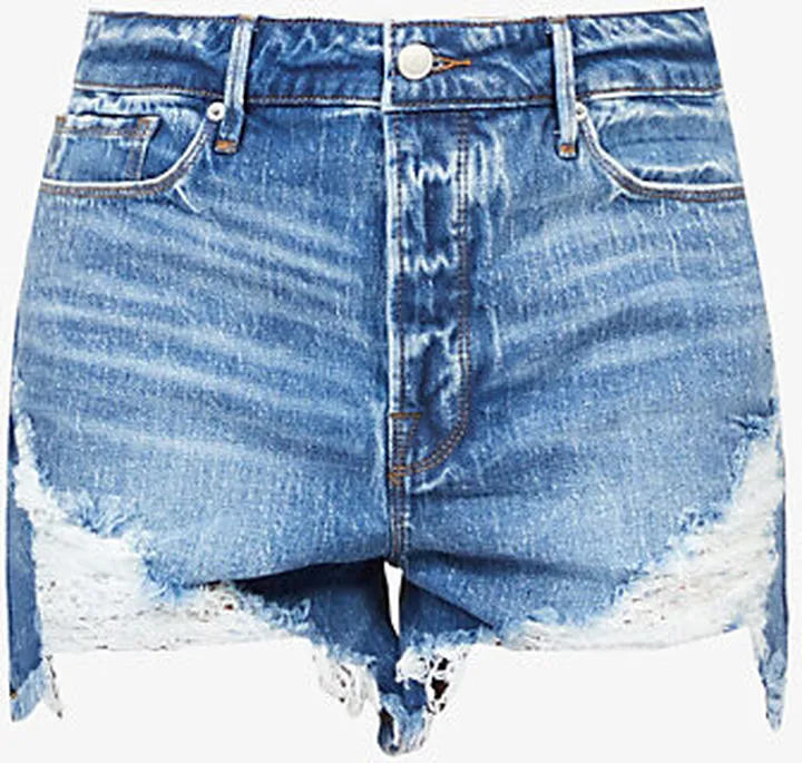 Womens Blue646 The Bombshell Ripped High-rise Denim Shorts