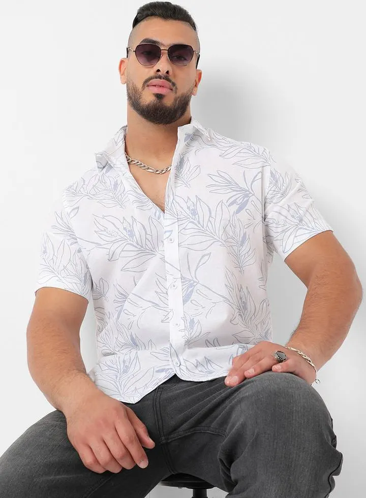Plus Classic Floral Print Casual Shirt