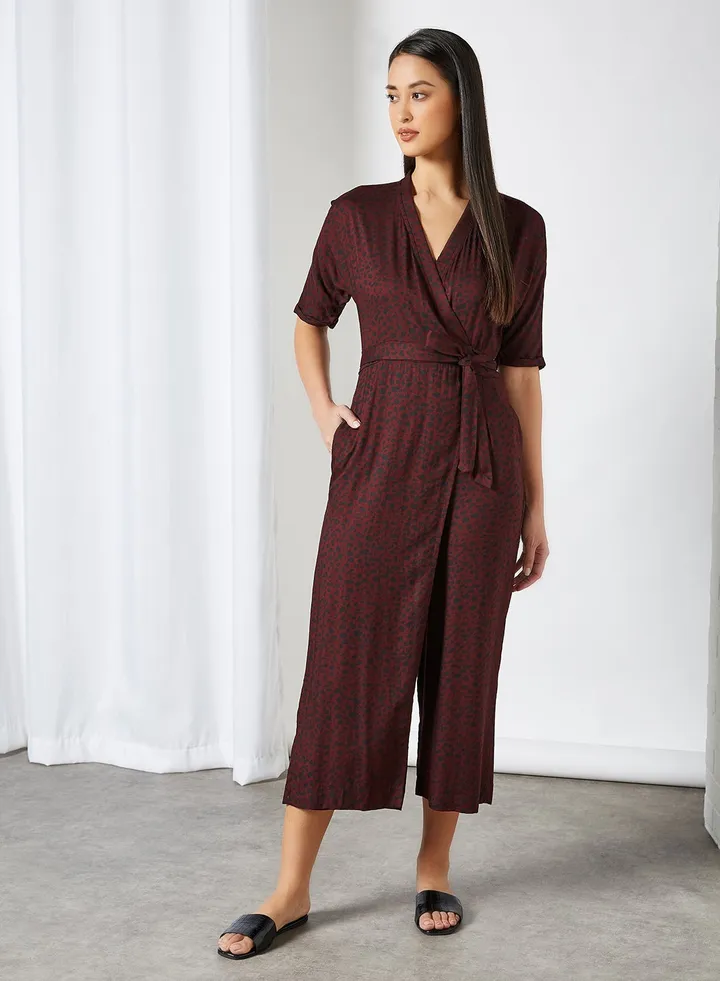 Belted Jumpsuit Wine