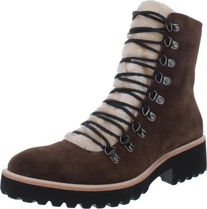 Womens Suede Lace-Up Combat Boots