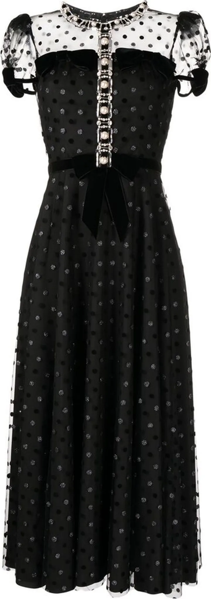 Fawn polka-dot mesh midi dress