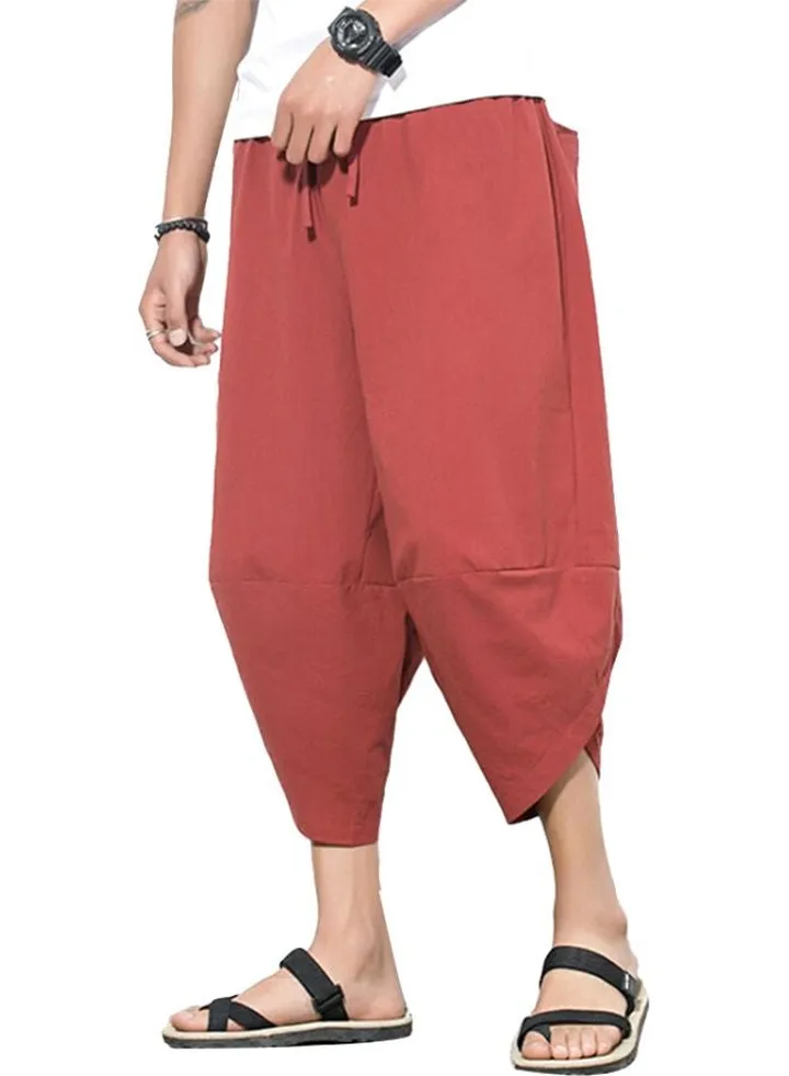 Solid Cropped Harem Trousers Red