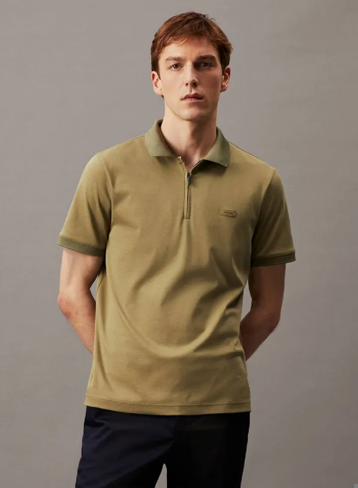 Men's Welt Zip Polo Shirt - refined organic cotton interlock, Green