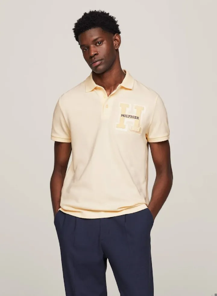 Men's Bouclé Logo Regular Fit Polo - Pure cotton pique, Beige