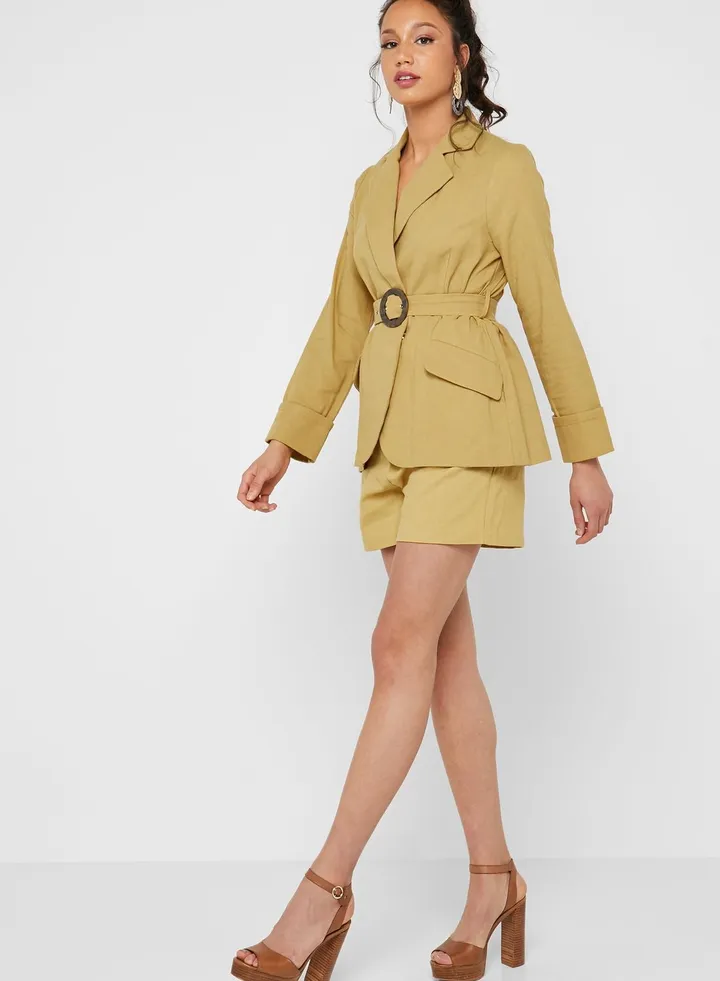 Ruffle Hem Buckle Shorts Co- ord