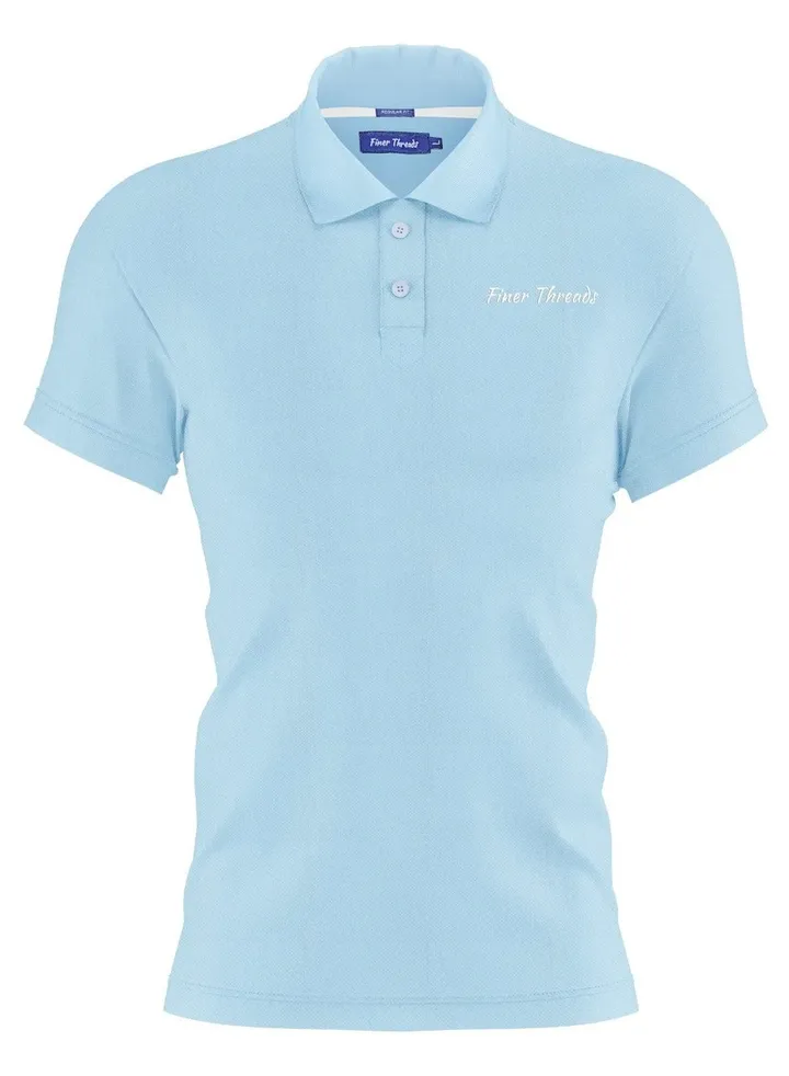 Finer Threads Blue Men's Polo Shirt with Collar in Self Fabric-Regular Fit.