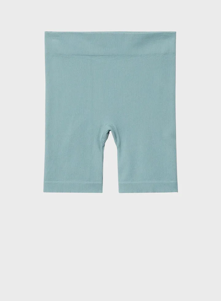 Ribbed Pattern High-Waist Shorts Blue