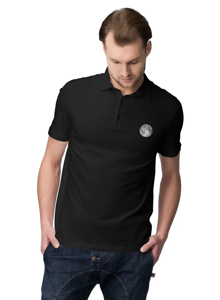 Moon Printed Polo Collared T-Shirt - Embrace Celestial Elegance