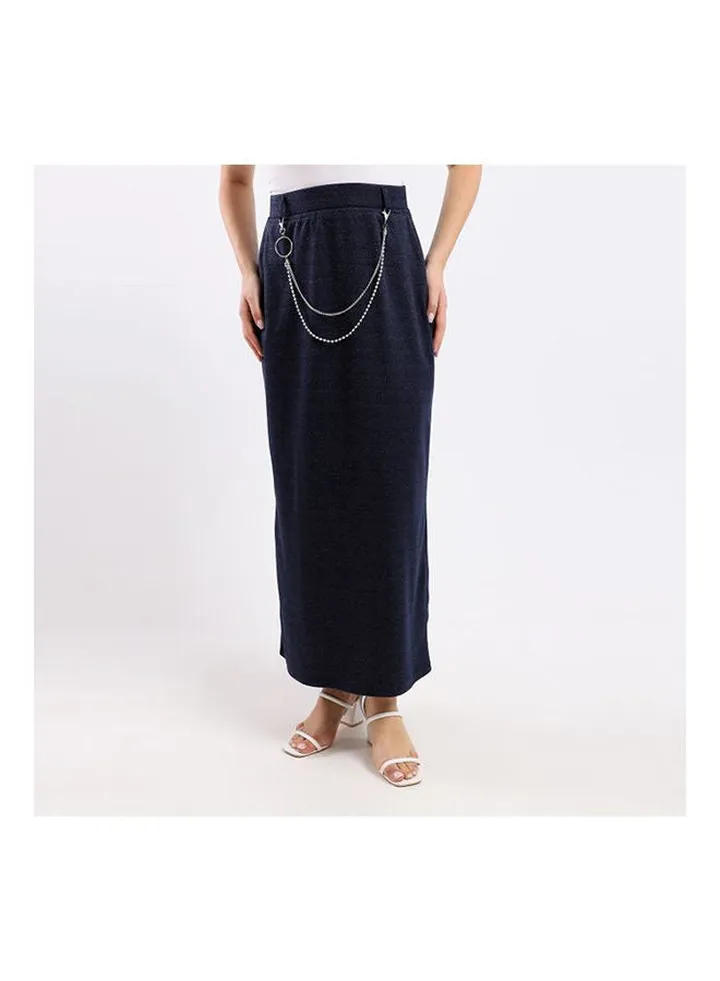Plain Basic Maxi Skirt Blue