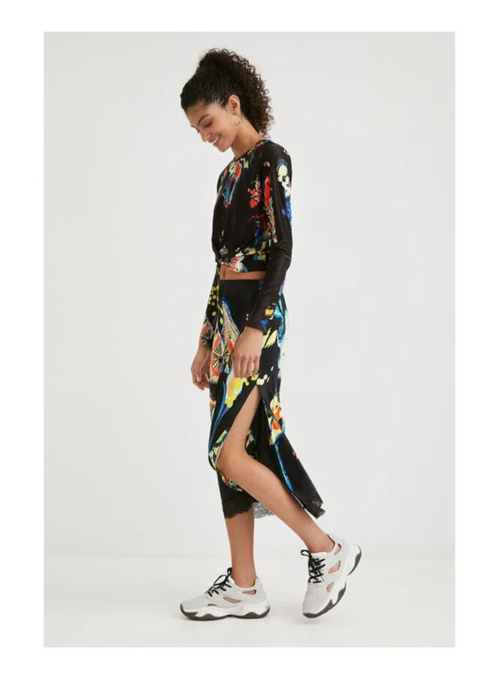 Casual Floral Maxi Skirts Black