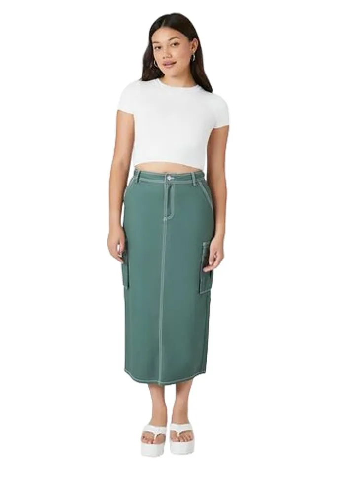 Twill Cargo Midi Skirt